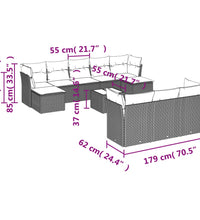 11-tlg. Garten-Sofagarnitur mit Kissen Braun Poly Rattan