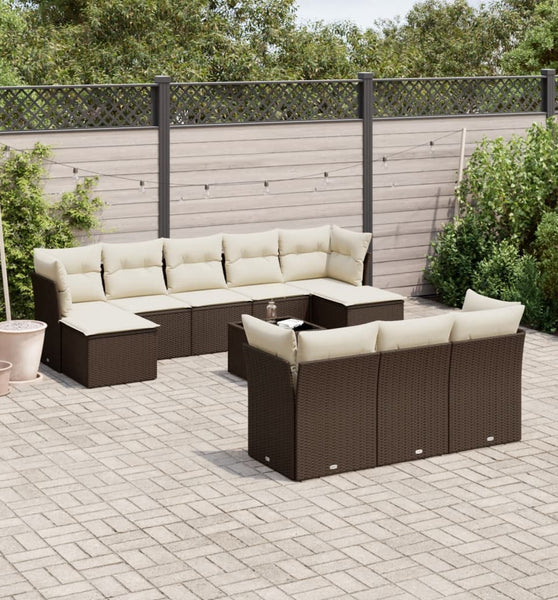 11-tlg. Garten-Sofagarnitur mit Kissen Braun Poly Rattan