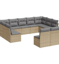 11-tlg. Garten-Sofagarnitur mit Kissen Beige Poly Rattan