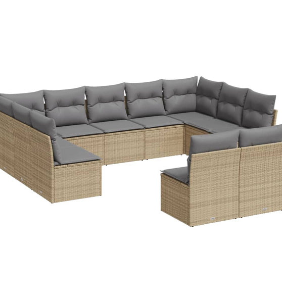 11-tlg. Garten-Sofagarnitur mit Kissen Beige Poly Rattan