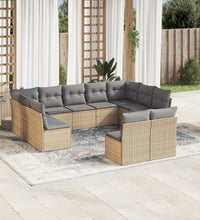 11-tlg. Garten-Sofagarnitur mit Kissen Beige Poly Rattan