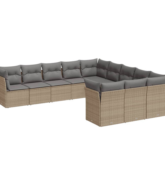 11-tlg. Garten-Sofagarnitur mit Kissen Beige Poly Rattan