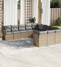 11-tlg. Garten-Sofagarnitur mit Kissen Beige Poly Rattan