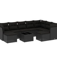 10-tlg. Garten-Sofagarnitur mit Kissen Schwarz Poly Rattan