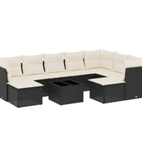 10-tlg. Garten-Sofagarnitur mit Kissen Schwarz Poly Rattan