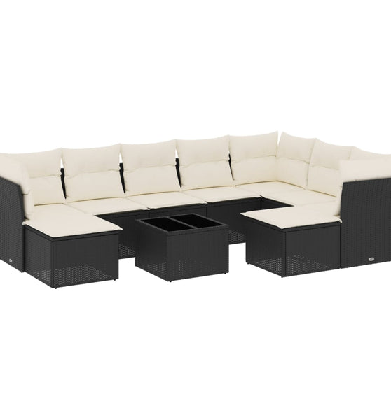 10-tlg. Garten-Sofagarnitur mit Kissen Schwarz Poly Rattan