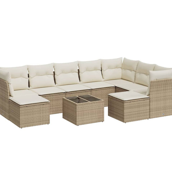 10-tlg. Garten-Sofagarnitur mit Kissen Beige Poly Rattan