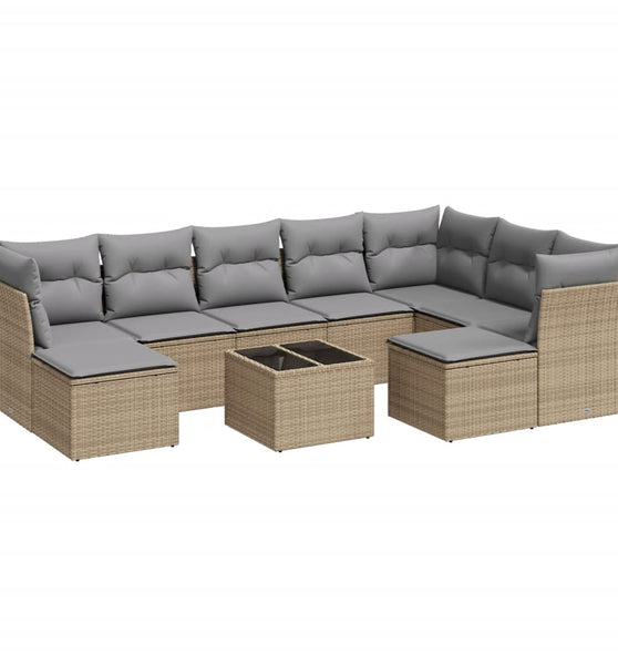 10-tlg. Garten-Sofagarnitur mit Kissen Beige Poly Rattan