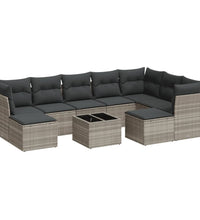 10-tlg. Garten-Sofagarnitur mit Kissen Hellgrau Poly Rattan