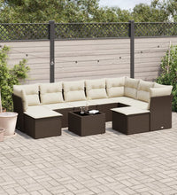 10-tlg. Garten-Sofagarnitur mit Kissen Braun Poly Rattan