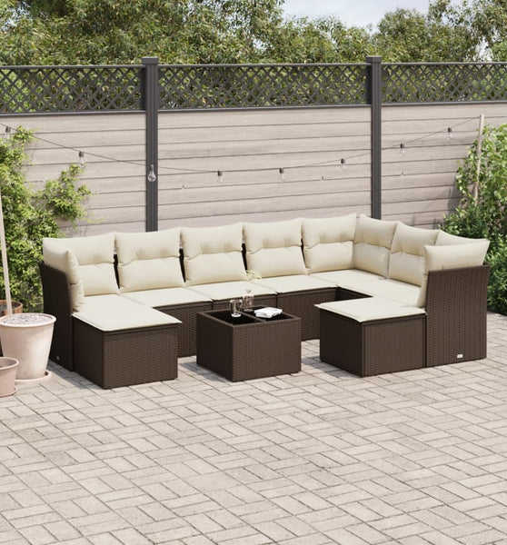 10-tlg. Garten-Sofagarnitur mit Kissen Braun Poly Rattan