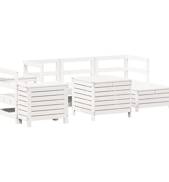 7-tlg. Garten-Sofagarnitur Weiß Massivholz Kiefer