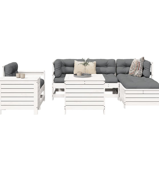 7-tlg. Garten-Sofagarnitur Weiß Massivholz Kiefer