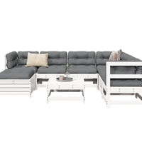 8-tlg. Garten-Sofagarnitur Weiß Massivholz Kiefer