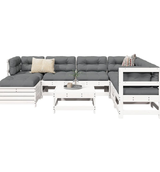 8-tlg. Garten-Sofagarnitur Weiß Massivholz Kiefer