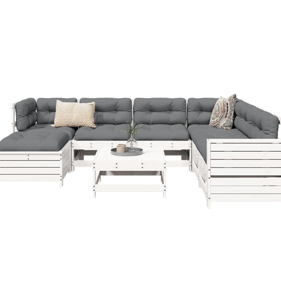 8-tlg. Garten-Sofagarnitur Weiß Massivholz Kiefer