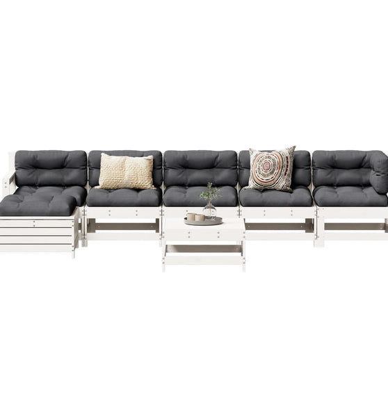 7-tlg. Garten-Lounge-Set Weiß Massivholz Kiefer