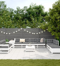 11-tlg. Garten-Sofagarnitur Weiß Massivholz Kiefer