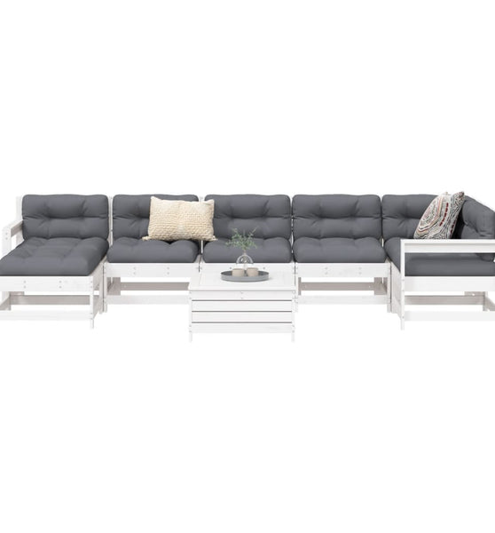 8-tlg. Garten-Sofagarnitur Weiß Massivholz Kiefer