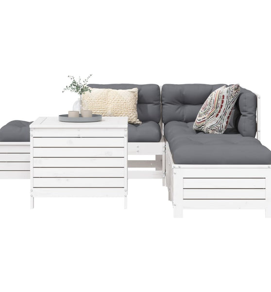 6-tlg. Garten-Sofagarnitur Weiß Massivholz Kiefer
