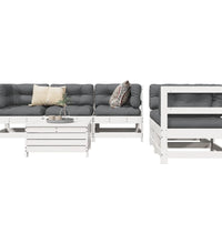 6-tlg. Garten-Sofagarnitur Weiß Massivholz Kiefer