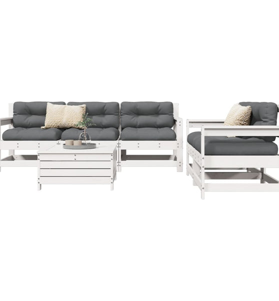 6-tlg. Garten-Sofagarnitur Weiß Massivholz Kiefer