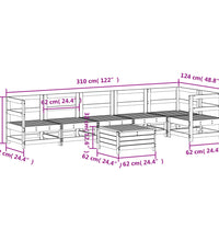 7-tlg. Garten-Sofagarnitur Weiß Massivholz Kiefer