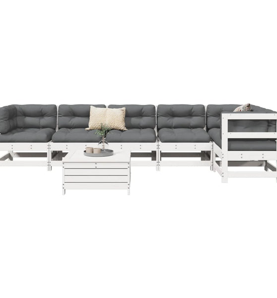 7-tlg. Garten-Sofagarnitur Weiß Massivholz Kiefer