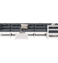 7-tlg. Garten-Lounge-Set mit Kissen Weiß Massivholz Kiefer