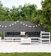 7-tlg. Garten-Lounge-Set mit Kissen Weiß Massivholz Kiefer