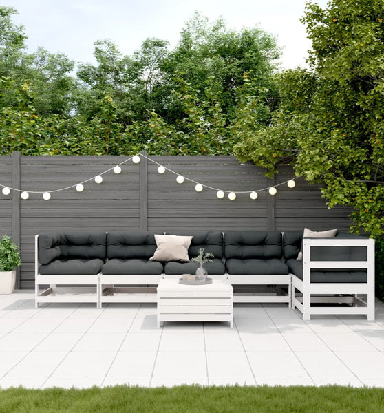 7-tlg. Garten-Lounge-Set mit Kissen Weiß Massivholz Kiefer