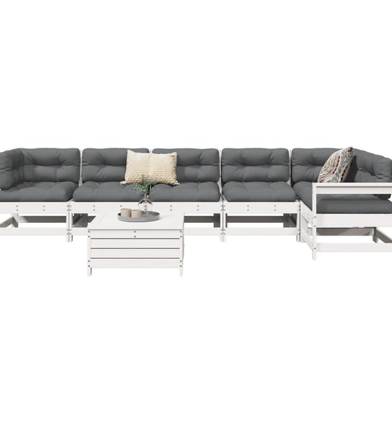 7-tlg. Garten-Sofagarnitur Weiß Massivholz Kiefer