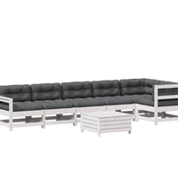 7-tlg. Garten-Lounge-Set mit Kissen Weiß Massivholz Kiefer