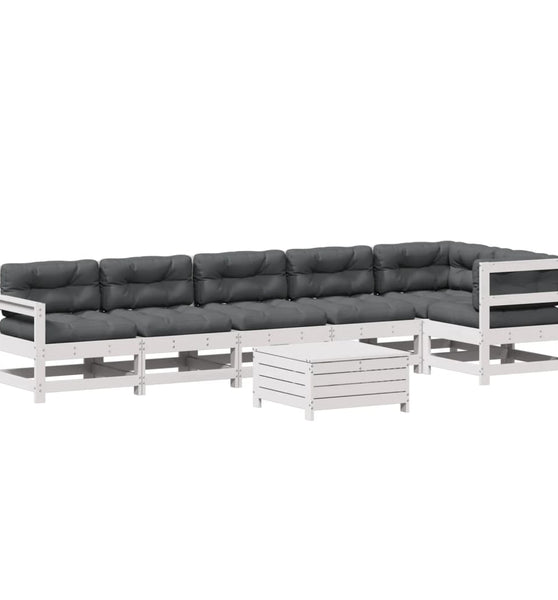 7-tlg. Garten-Lounge-Set mit Kissen Weiß Massivholz Kiefer