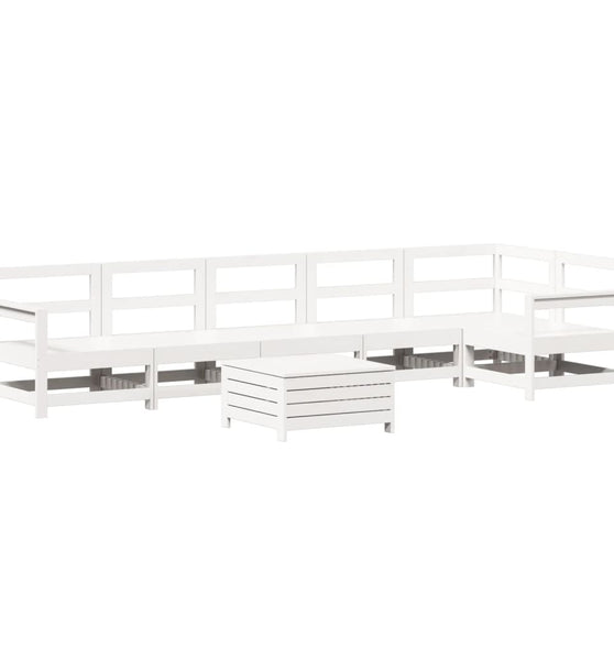 7-tlg. Garten-Sofagarnitur Weiß Massivholz Kiefer