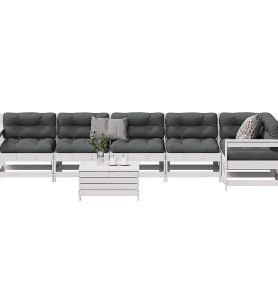 7-tlg. Garten-Lounge-Set mit Kissen Weiß Massivholz Kiefer