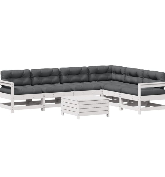 7-tlg. Garten-Lounge-Set mit Kissen Weiß Massivholz Kiefer
