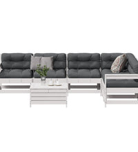 7-tlg. Garten-Lounge-Set mit Kissen Weiß Massivholz Kiefer