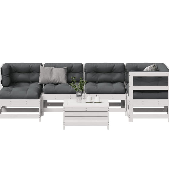 7-tlg. Garten-Lounge-Set mit Kissen Weiß Massivholz Kiefer