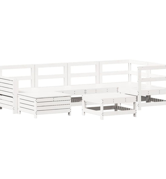 7-tlg. Garten-Sofagarnitur Weiß Massivholz Kiefer