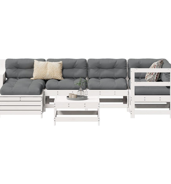 7-tlg. Garten-Sofagarnitur Weiß Massivholz Kiefer