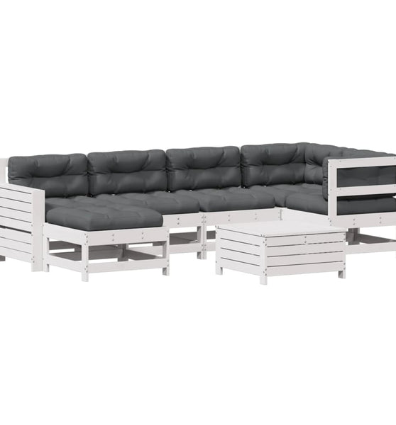 7-tlg. Garten-Lounge-Set mit Kissen Weiß Massivholz Kiefer