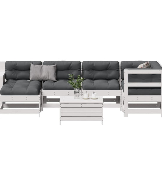 7-tlg. Garten-Lounge-Set mit Kissen Weiß Massivholz Kiefer