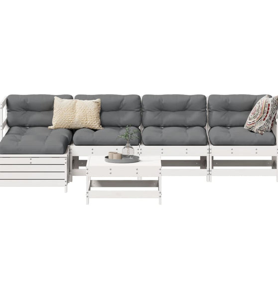 6-tlg. Garten-Sofagarnitur Weiß Massivholz Kiefer