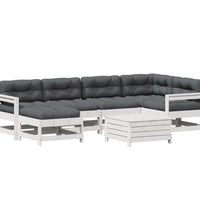 7-tlg. Garten-Lounge-Set mit Kissen Weiß Massivholz Kiefer