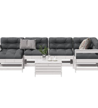 7-tlg. Garten-Lounge-Set mit Kissen Weiß Massivholz Kiefer