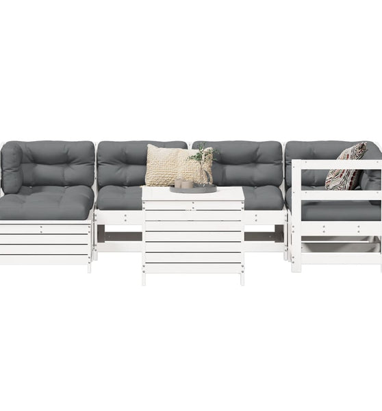 7-tlg. Garten-Sofagarnitur Weiß Massivholz Kiefer