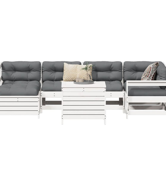 7-tlg. Garten-Sofagarnitur Weiß Massivholz Kiefer