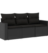 3-tlg. Garten-Sofagarnitur mit Kissen Schwarz Poly Rattan