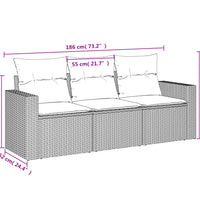 3-tlg. Garten-Sofagarnitur mit Kissen Schwarz Poly Rattan